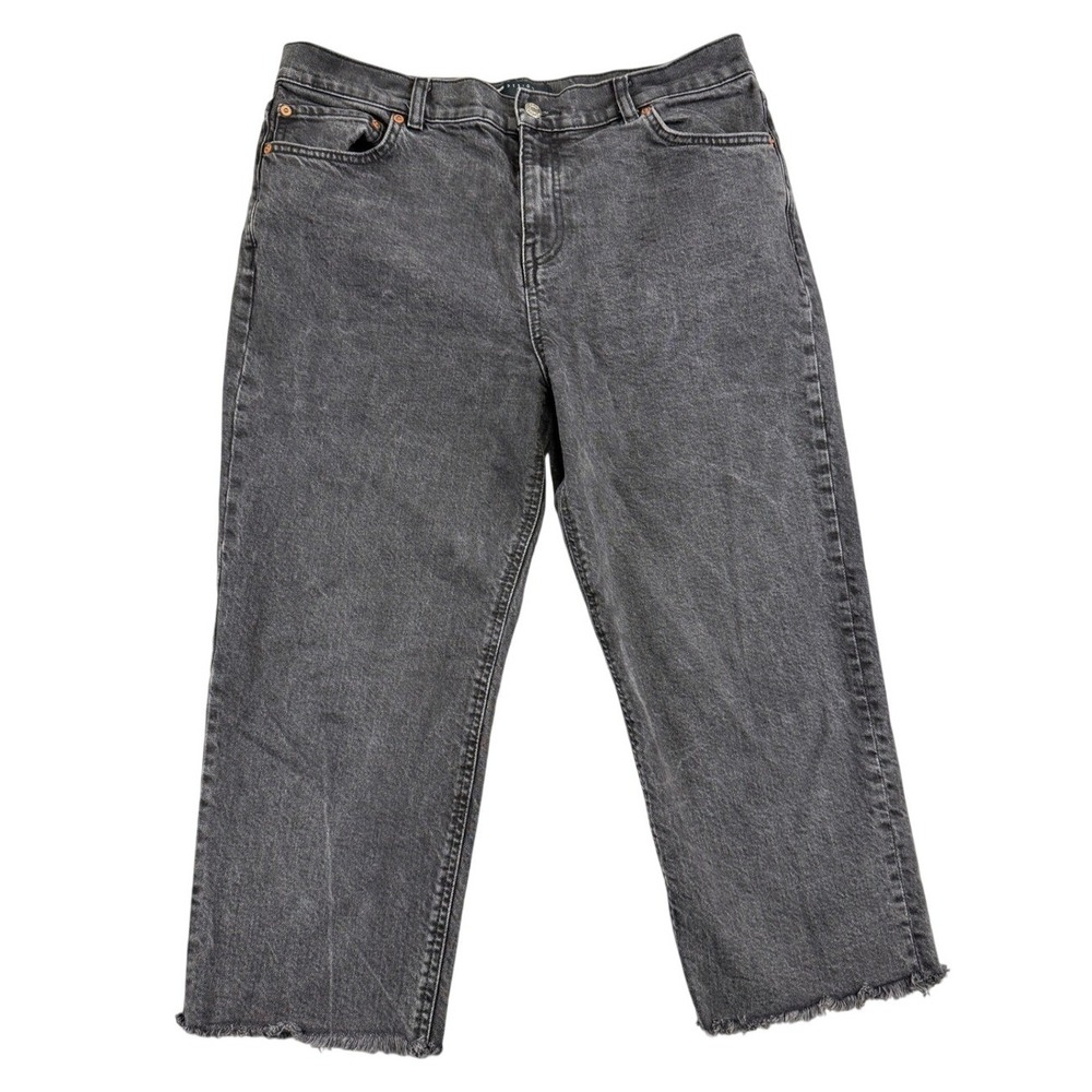 ASOS DESIGN Mens 34x26 Straight Leg Jeans Washed Black Raw Hem Frayed Denim